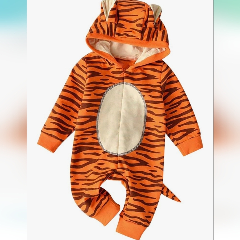 #1856 Cozy Tiger Striped Kids One Piece Halloween Sz 9m